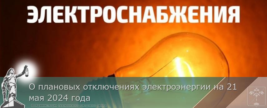 О плановых отключениях электроэнергии на 21 мая 2024 года | Администрация муниципального округа город Партизанск Приморского края Официальный сайт