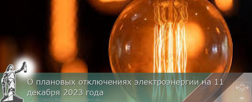 О плановых отключениях электроэнергии на 11 декабря 2023 года | Администрация муниципального округа город Партизанск Приморского края Официальный сайт