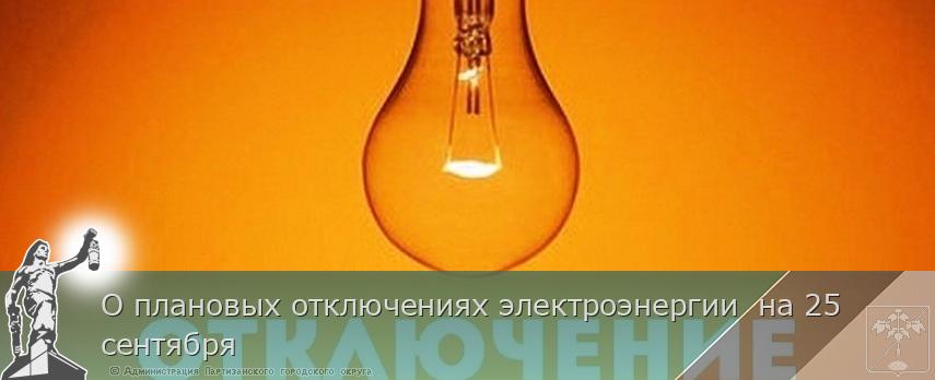 О плановых отключениях электроэнергии  на 25 сентября  | Администрация муниципального округа город Партизанск Приморского края Официальный сайт